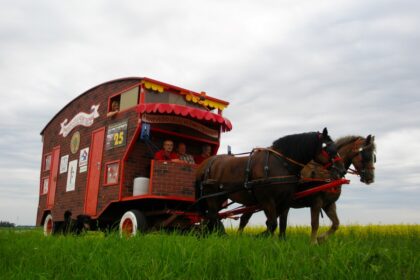 Panevėžio lėlių vežimo teatras birželio 3–15 dienomis į tradicines vasaros gastroles vyko arklių traukiamu vežimu.