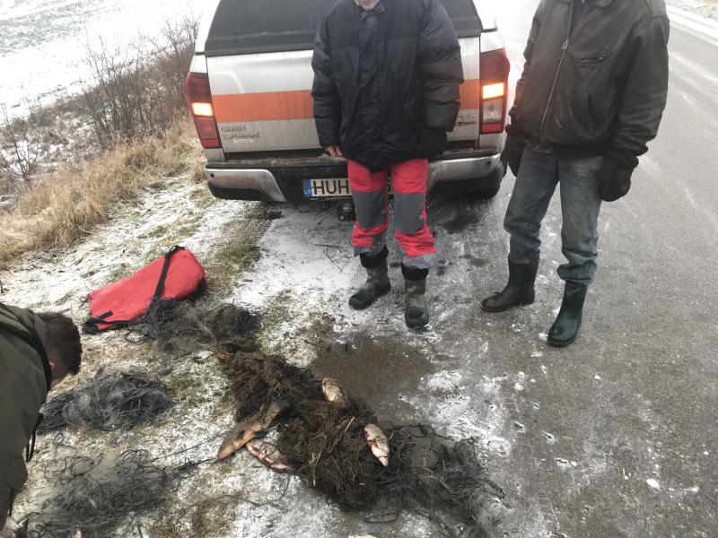 Prie upės brakonieriavę broliai buvo sulaikyti ką tik iš vandens ištraukę 4 statomus tinklus su žuvimi.