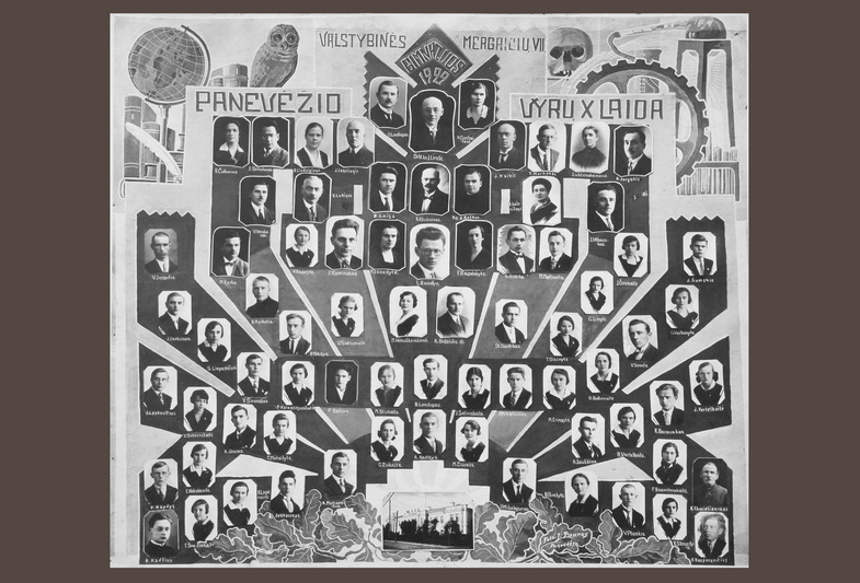 Šioje bendroje Panevėžio mokytojų ir mokinių nuotraukoje – vinjetėje įamžintas ir Juozas Kaminskas. 1929 metai. PANEVĖŽIO KRAŠTOTYROS MUZIEJAUS FONDŲ nuotr.