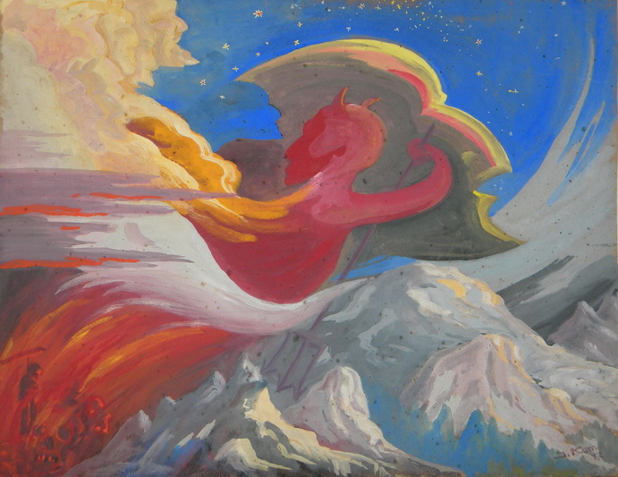 1947 metais sukurtas Juozo Kaminsko paveikslas „Pragaras“ (iš Panevėžio miesto dailės galerijos fondo).