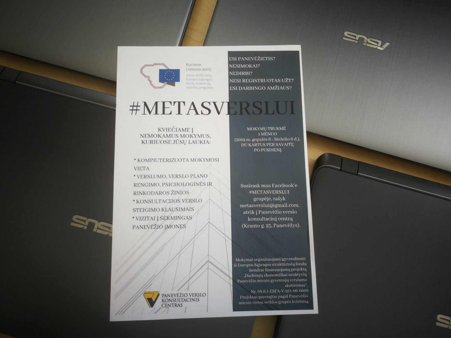 Panevėžio verslo konsultacinis centras pristato neformalius mokymus #METASVERSLUI ir kviečia darbingo amžiaus, niekur nesimokančius ir nedirbančius, taip pat neregistruotus Užimtumo tarnyboje Panevėžio miesto gyventojus, kurie galvoja apie nuosavą verslą.