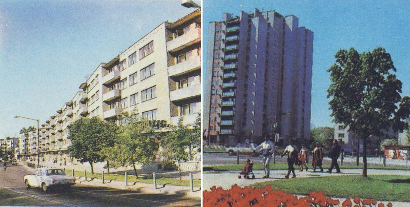 Ilgiausiu pastatu mieste tapęs daugiabutis J. Basanavičaus gatvėje, panevėžiečių iškart pramintas „sasyska“, dar išsiskyrė tinkuotomis sienomis. Tokias pačias turėjo ir netoli Vilniaus gatvėje iškilęs trylikaaukštis. ARCHYVŲ nuotr.