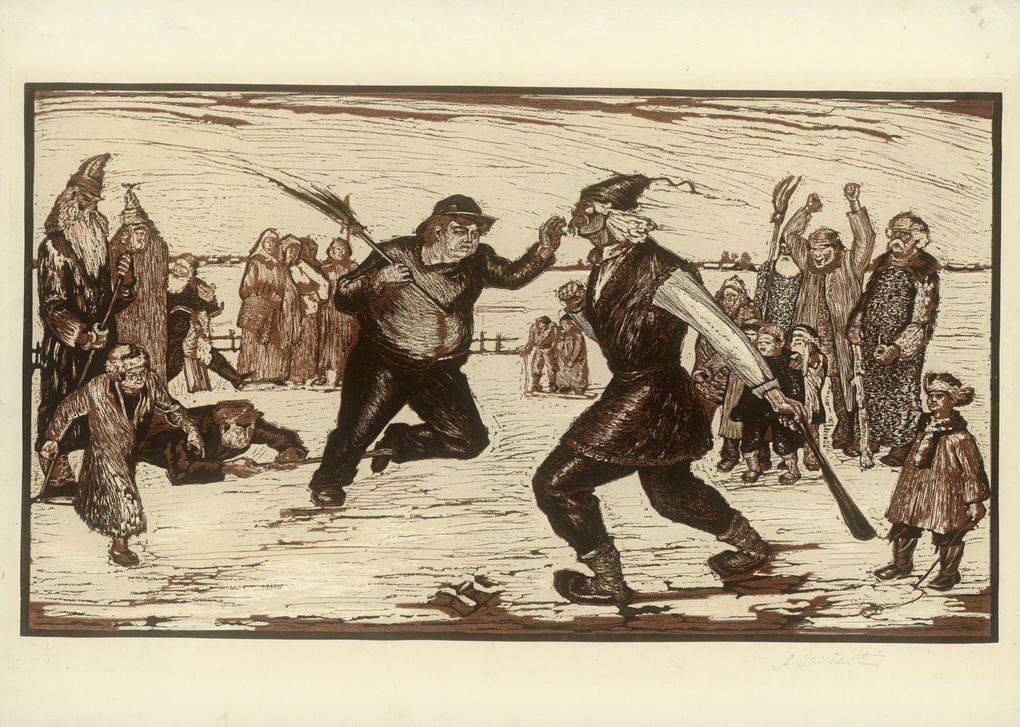 Kadaise pagal žemdirbiškąją pasaulėžiūrą ir mąstyseną sukurti šios šventės papročiai bei tradicijos buvo skirti vienam tikslui – pažadinti, atgaivinti žemę po žiemos miego ir paruošti ją svarbiausiajai, maitintojos, misijai. (Užgavėnės. Adolfas Vaičaitis. XX a. I p. Lietuvos nacionalinio dailės muziejaus nuotr.)