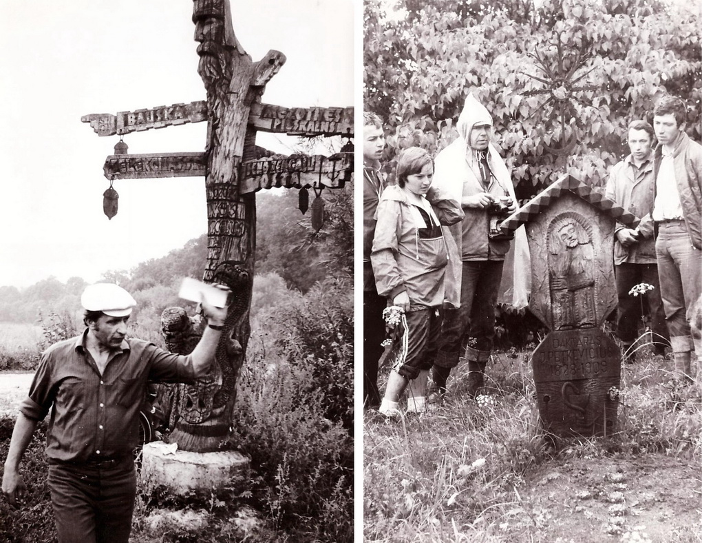 Julius Beinortas dviračių žygyje Durbė–Pabaiskas 1985-aisiais ir metais anksčiau – žygeiviai prie Gabrielės Petkevičaitės-Bitės tėvo Jono Petkevičiaus kapo Laimučiuose. Iš dešinės – B. Chormanskis, Julius Beinortas, V. Juškevičius, R. Mažylienė. V. BEINORTIENĖS ASMENINIO ARCHYVO nuotr.